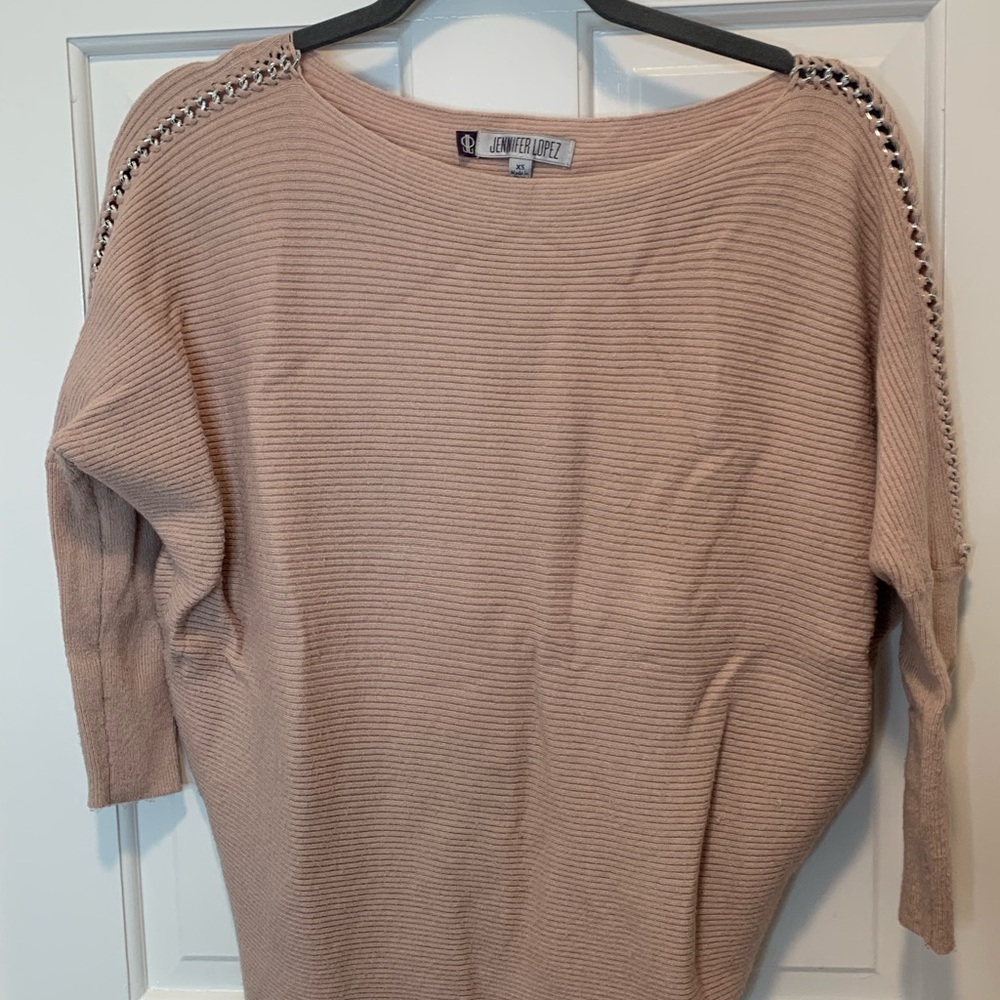 JLo Blush Boat Neck 3/4 Sleeve Sweater, Chain Accents on sleeves- Size XS